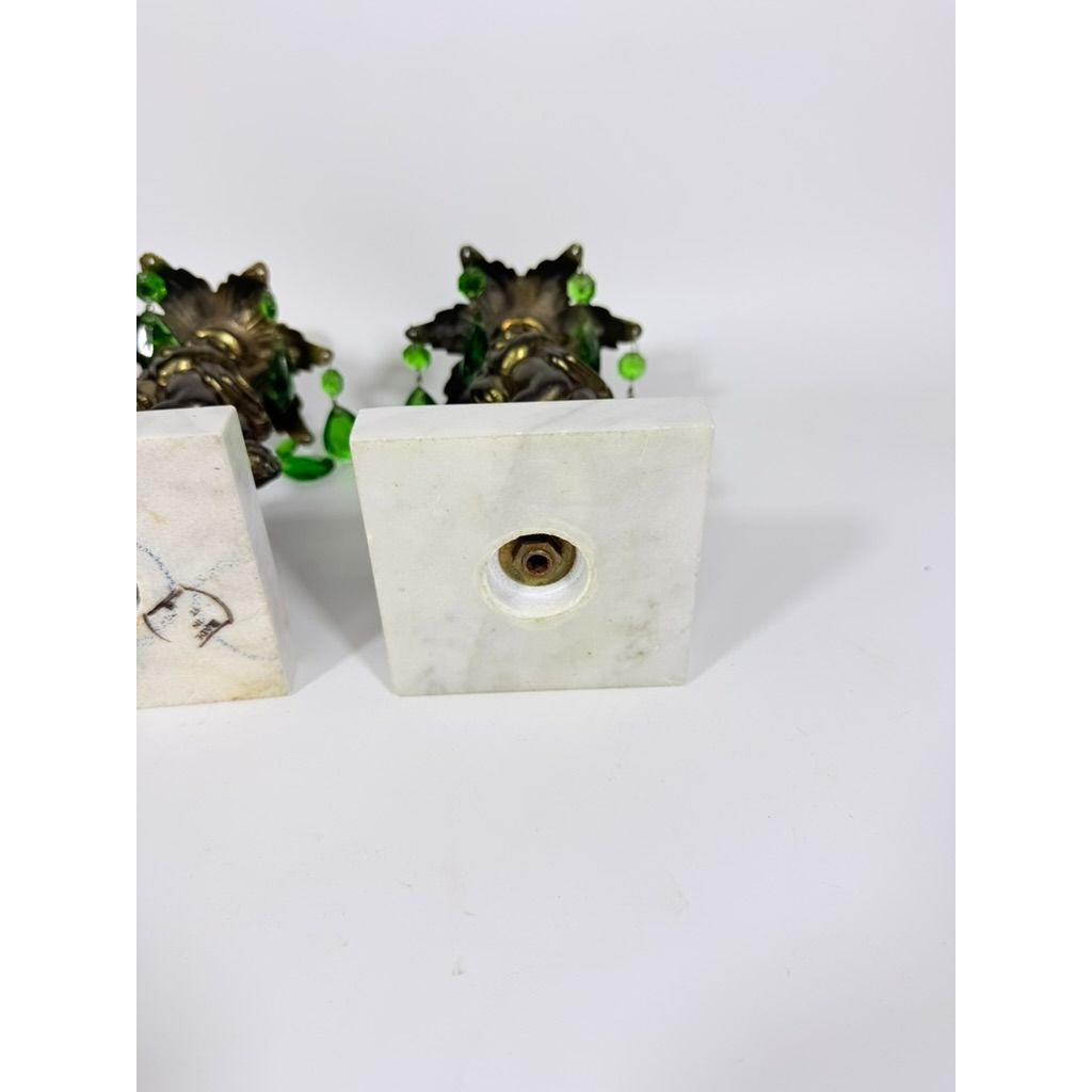 Candle Holders Bronze color Cherub Pair Set 2 Candleabra Italian Marble Bases Italy Green Prism Buffett Table Home Decor Centerpiece Rococo