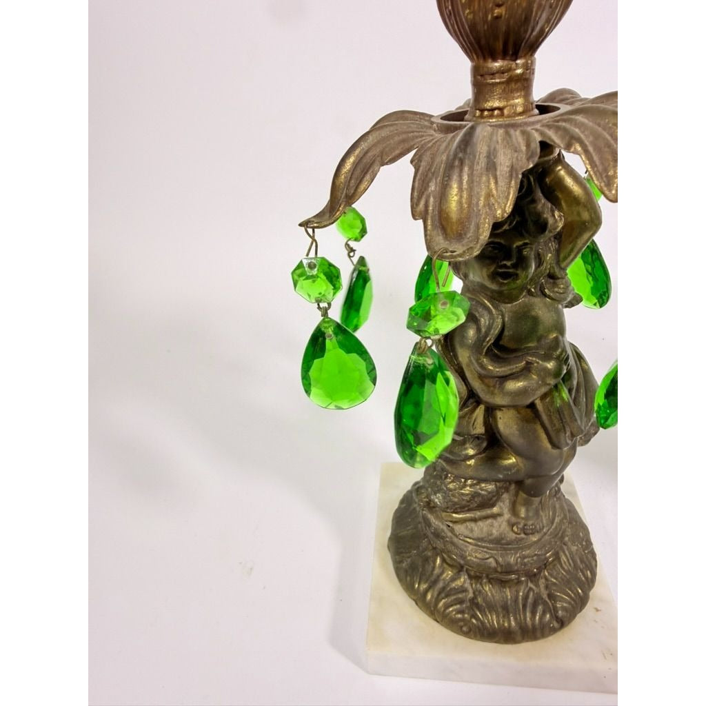 Candle Holders Bronze color Cherub Pair Set 2 Candleabra Italian Marble Bases Italy Green Prism Buffett Table Home Decor Centerpiece Rococo