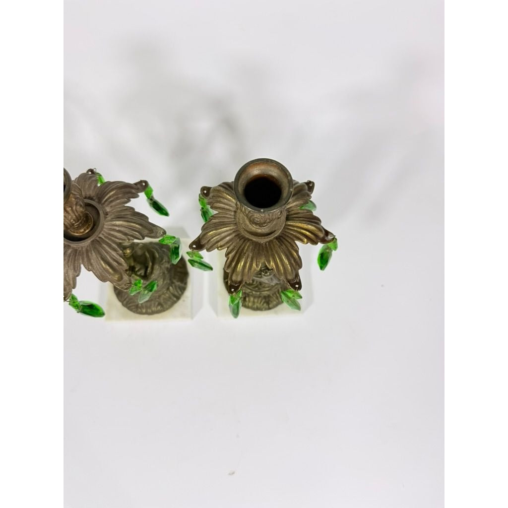 Candle Holders Bronze color Cherub Pair Set 2 Candleabra Italian Marble Bases Italy Green Prism Buffett Table Home Decor Centerpiece Rococo