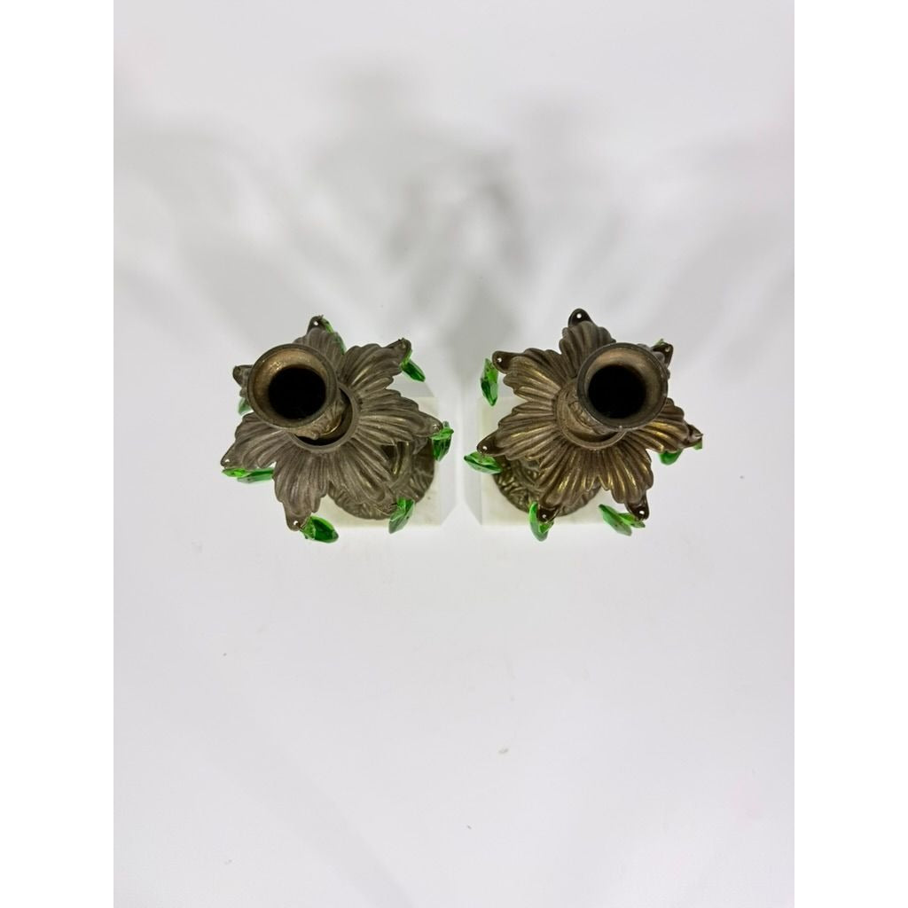Candle Holders Bronze color Cherub Pair Set 2 Candleabra Italian Marble Bases Italy Green Prism Buffett Table Home Decor Centerpiece Rococo