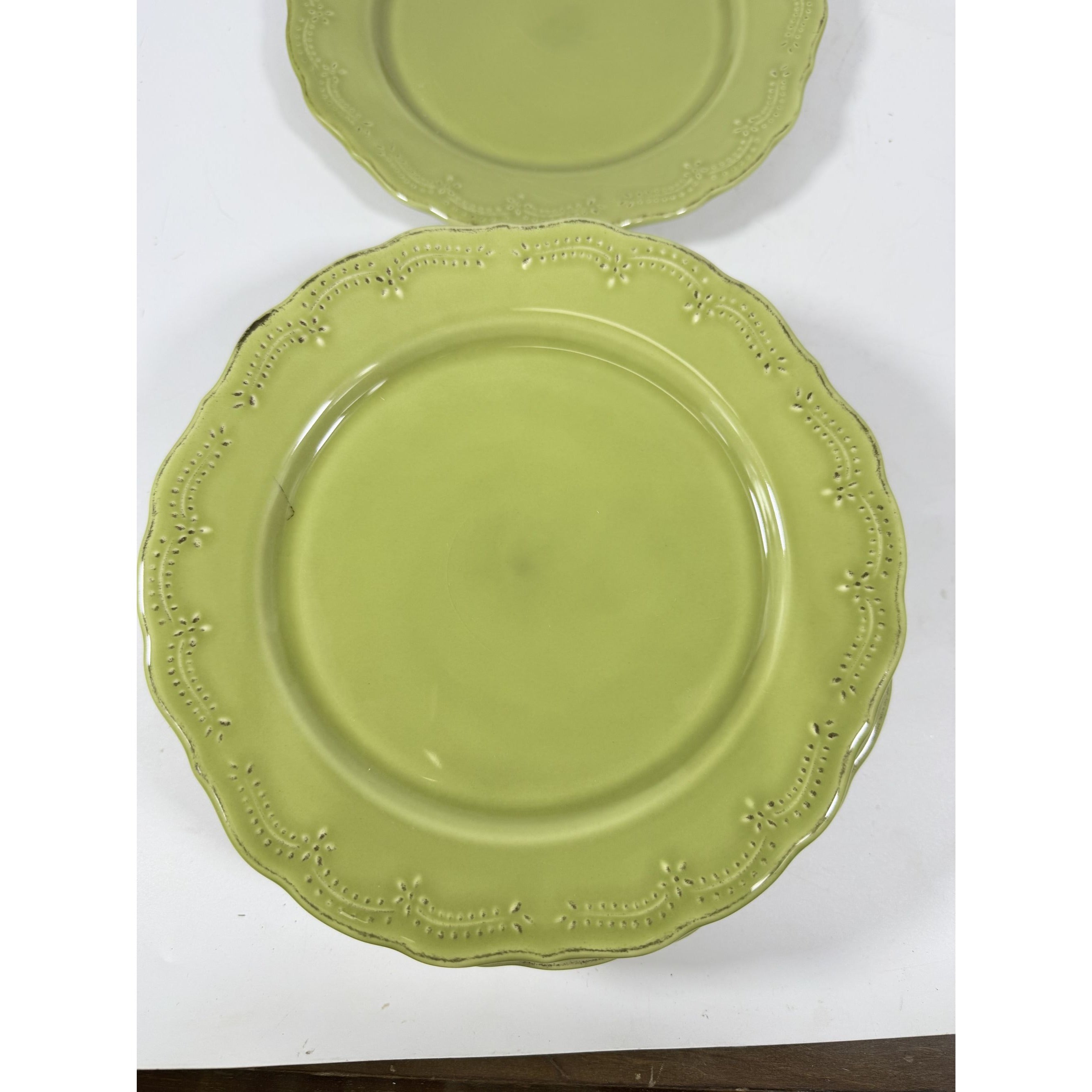 Earthenware Salad Plates Lacey Green Pier I Imports Stoneware Set 6 Portugal Scolloped Edge Replacement China Serving Pieces