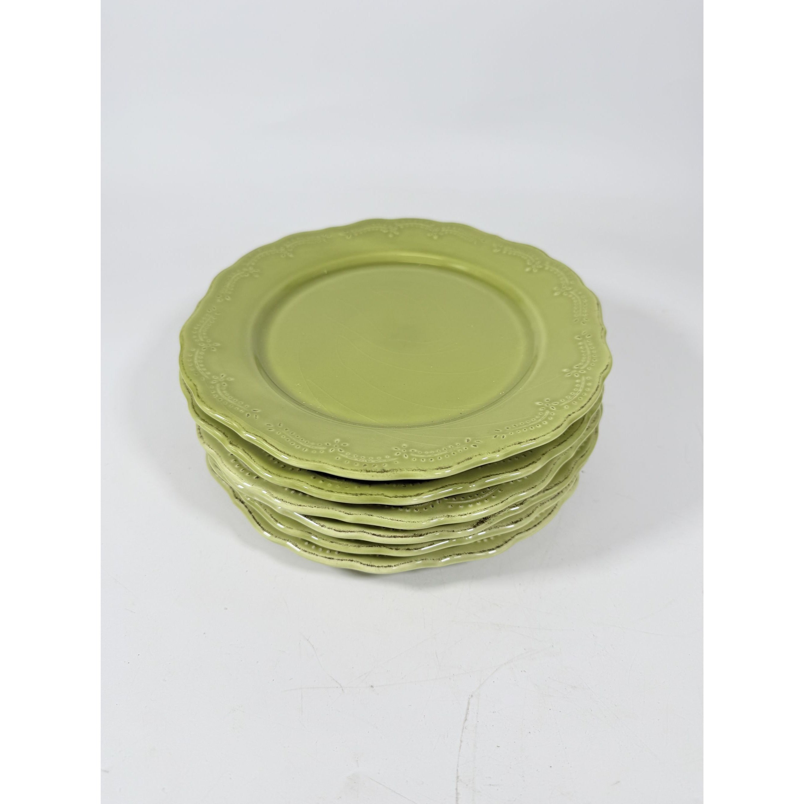Earthenware Salad Plates Lacey Green Pier I Imports Stoneware Set 6 Portugal Scolloped Edge Replacement China Serving Pieces