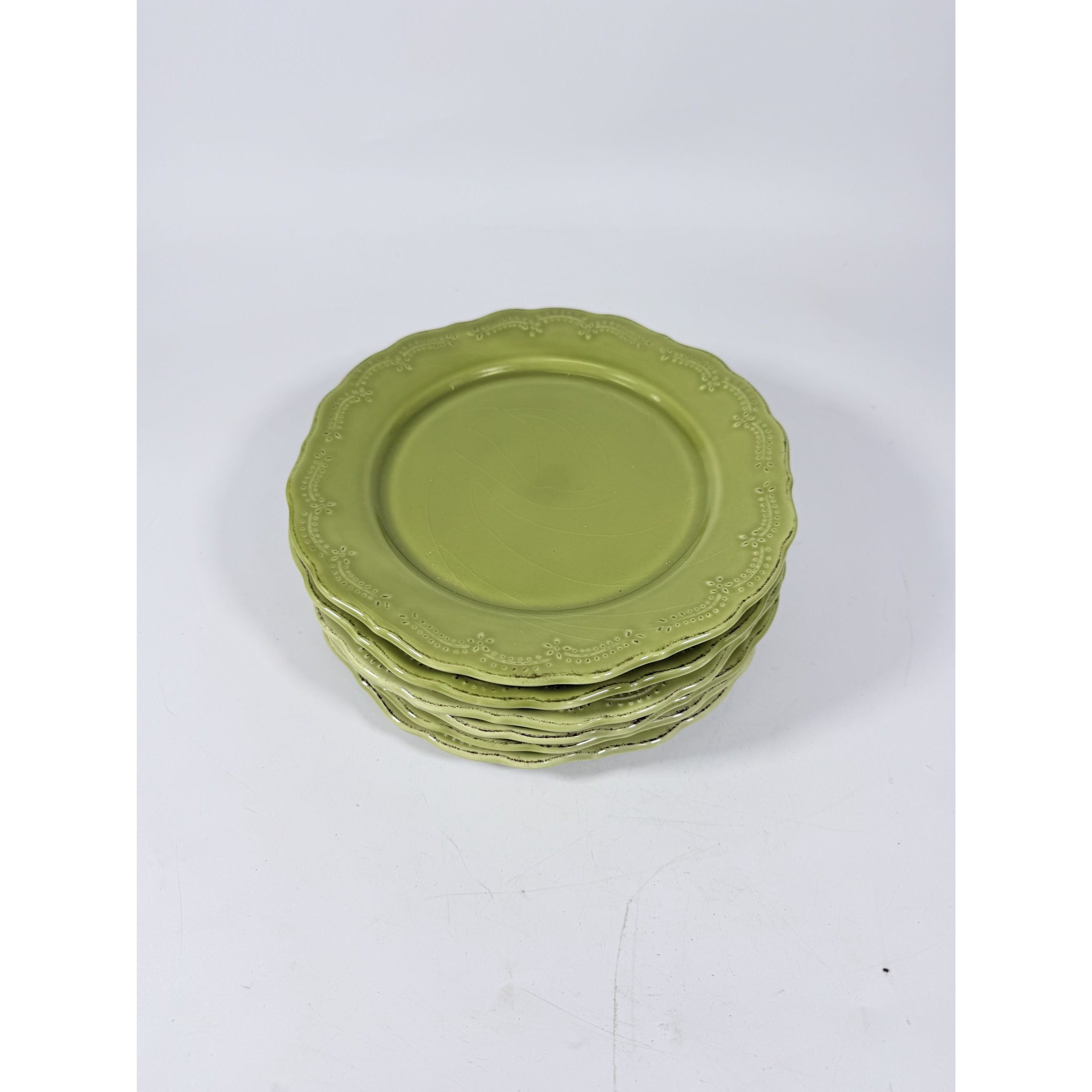 Earthenware Salad Plates Lacey Green Pier I Imports Stoneware Set 6 Portugal Scolloped Edge Replacement China Serving Pieces