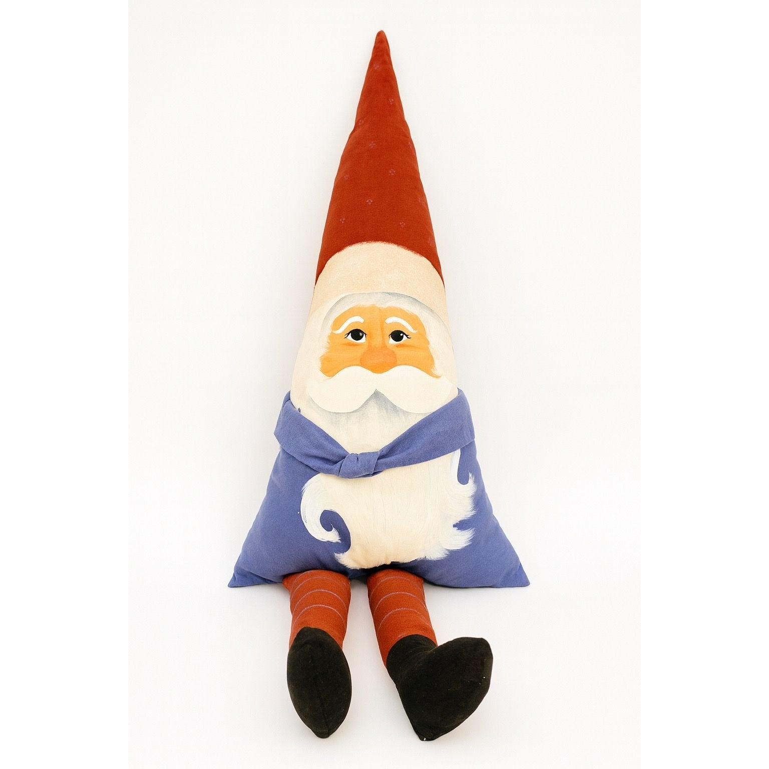 Santa Claus Pillow Doll With Red Hat & Blue Outfit | Vintage Hand Painted Christmas Holiday Decor Unique Primitive Cottage Granny Core