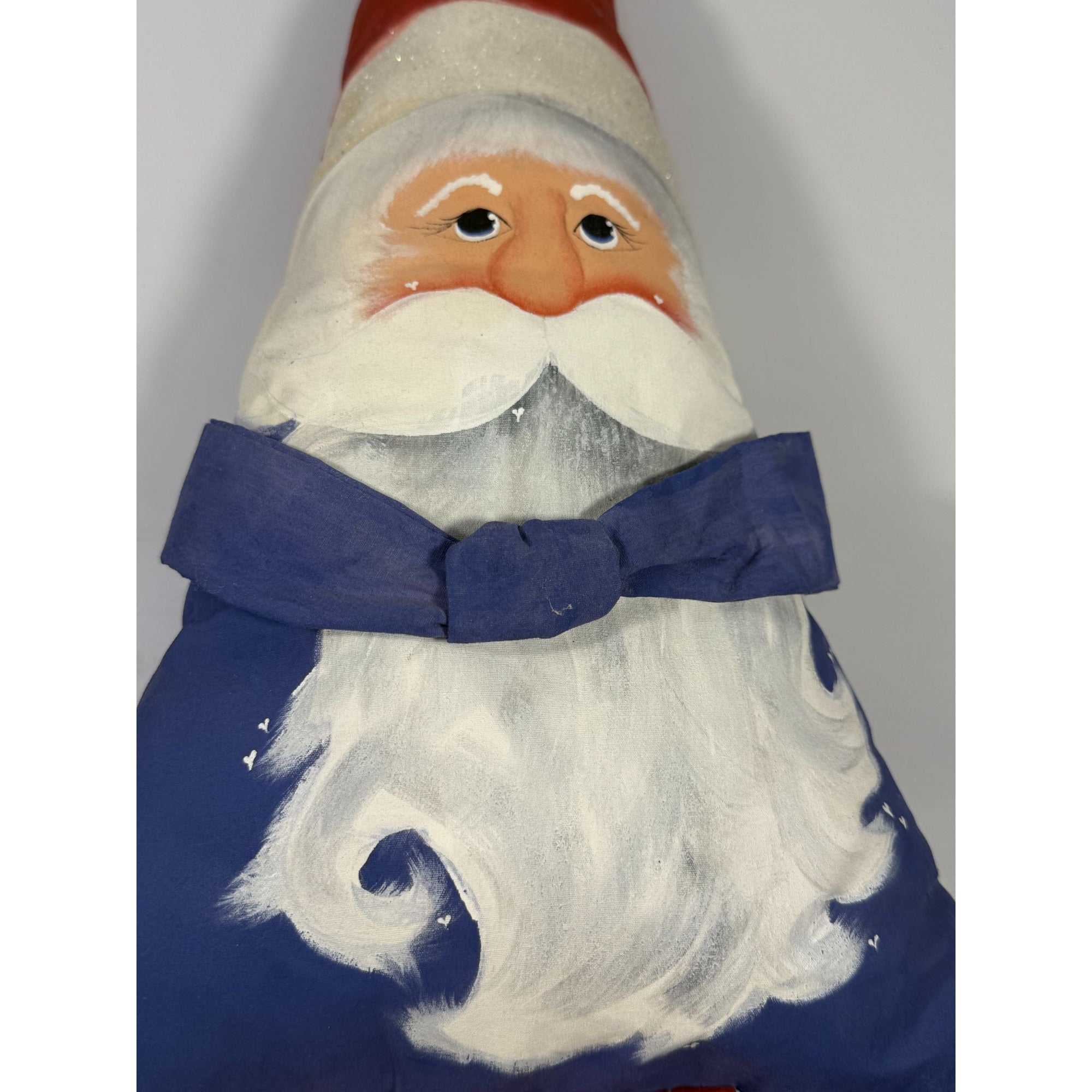 Santa Claus Pillow Doll With Red Hat & Blue Outfit | Vintage Hand Painted Christmas Holiday Decor Unique Primitive Cottage Granny Core