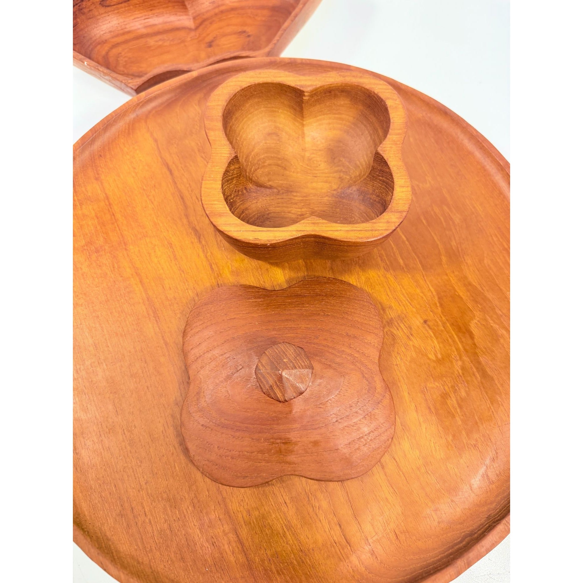Wood Salad Chip Dip Bowl Lazy Susan Butterfly Vintage Mid-Century Monkey Pod Wodden Serving Pieces Servingware Kitchenware Hostess Gift