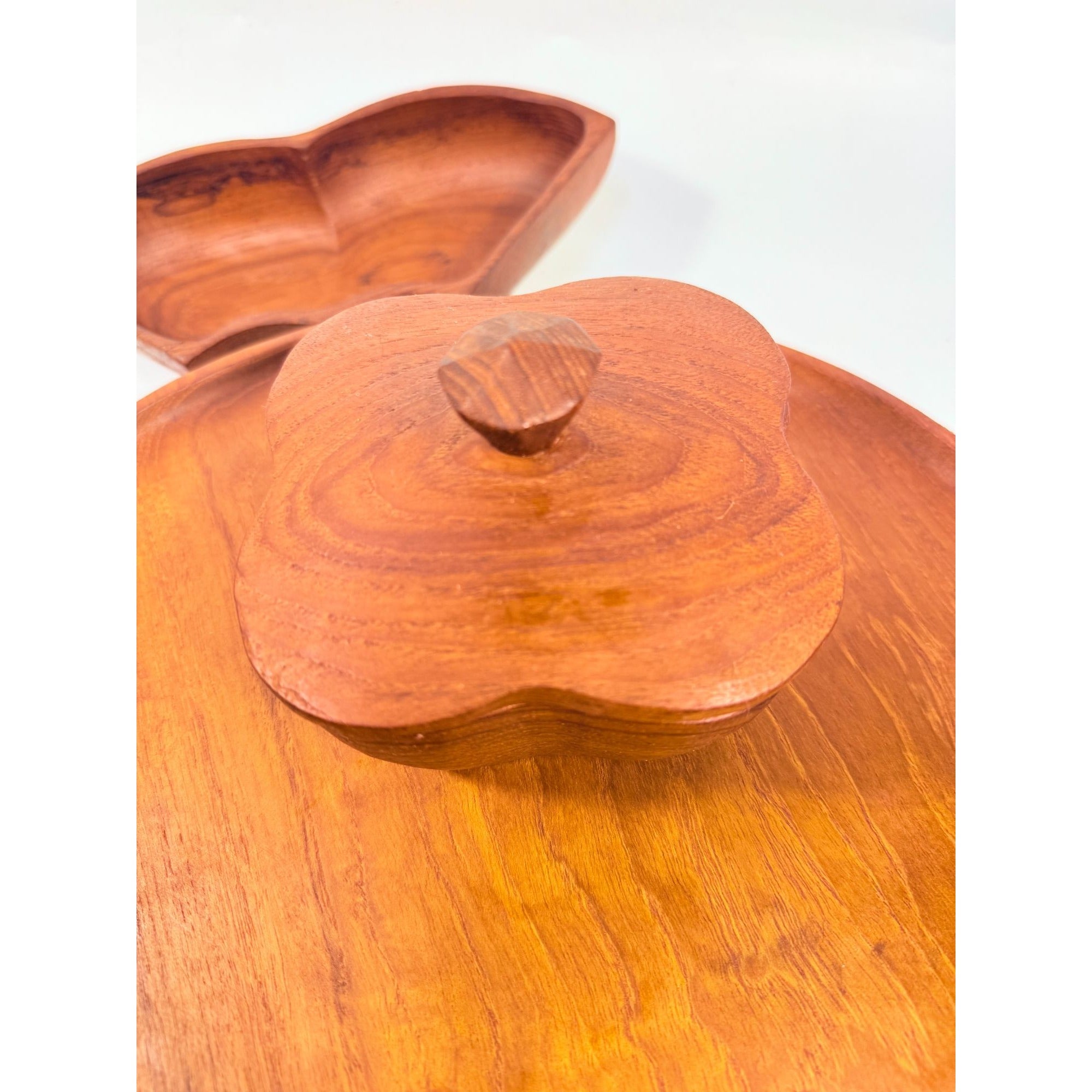 Wood Salad Chip Dip Bowl Lazy Susan Butterfly Vintage Mid-Century Monkey Pod Wodden Serving Pieces Servingware Kitchenware Hostess Gift