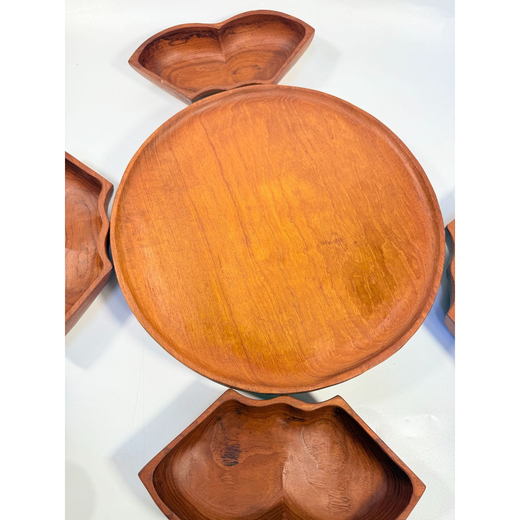 Wood Salad Chip Dip Bowl Lazy Susan Butterfly Vintage Mid-Century Monkey Pod Wodden Serving Pieces Servingware Kitchenware Hostess Gift