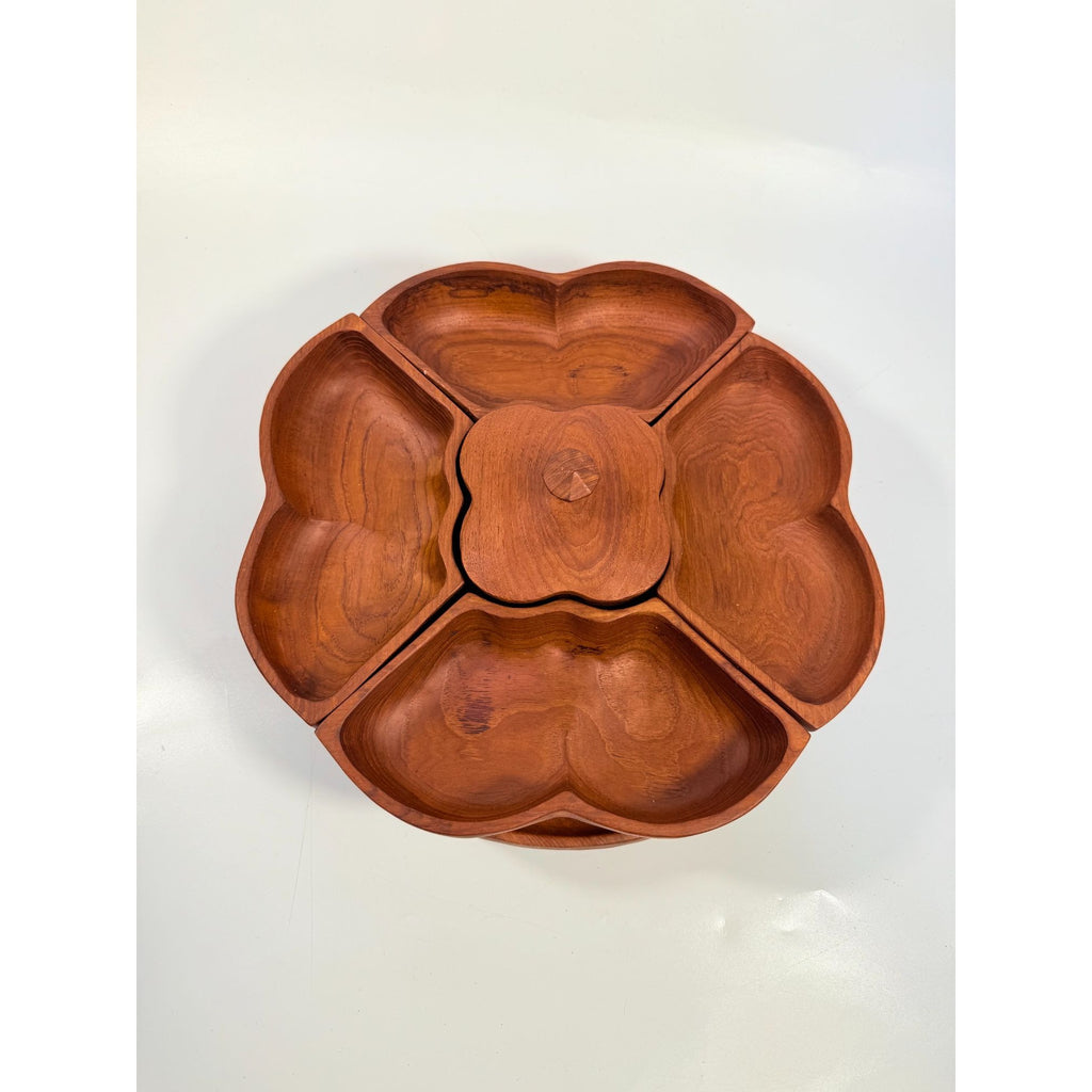 Wood Salad Chip Dip Bowl Lazy Susan Butterfly Vintage Mid-Century Monkey Pod Wodden Serving Pieces Servingware Kitchenware Hostess Gift