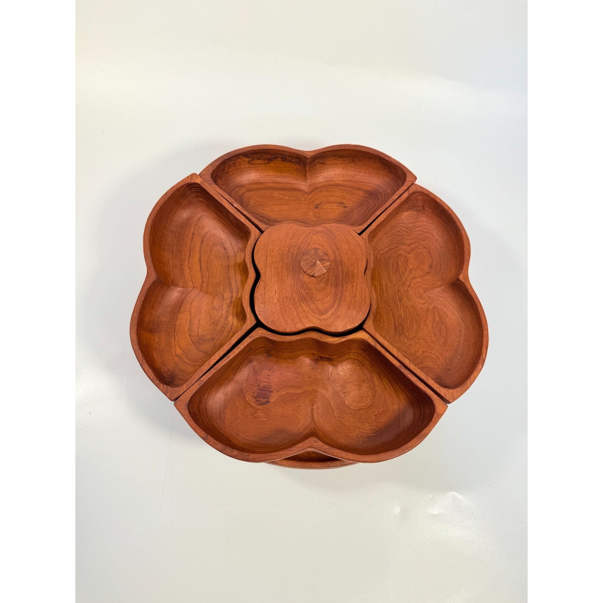Wood Salad Chip Dip Bowl Lazy Susan Butterfly Vintage Mid-Century Monkey Pod Wodden Serving Pieces Servingware Kitchenware Hostess Gift