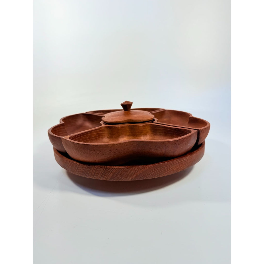 Wood Salad Chip Dip Bowl Lazy Susan Butterfly Vintage Mid-Century Monkey Pod Wodden Serving Pieces Servingware Kitchenware Hostess Gift