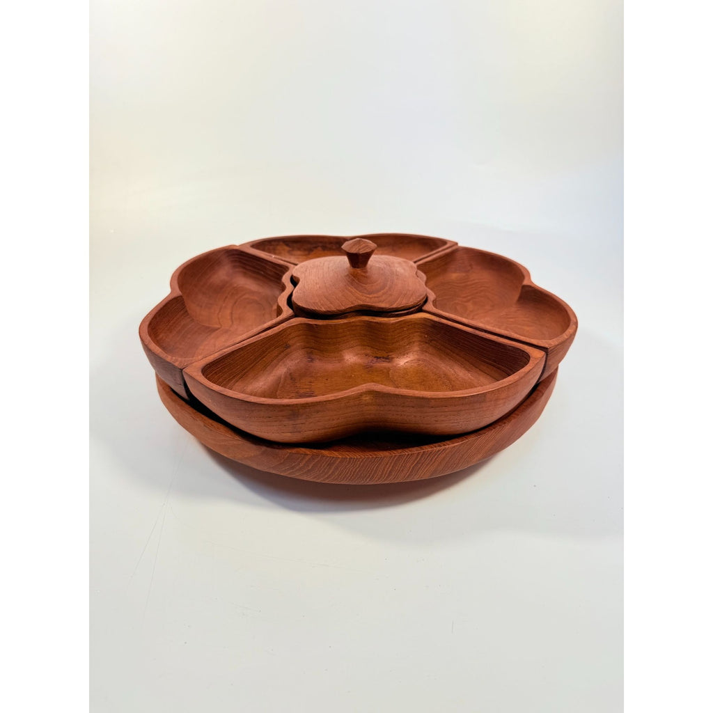 Wood Salad Chip Dip Bowl Lazy Susan Butterfly Vintage Mid-Century Monkey Pod Wodden Serving Pieces Servingware Kitchenware Hostess Gift