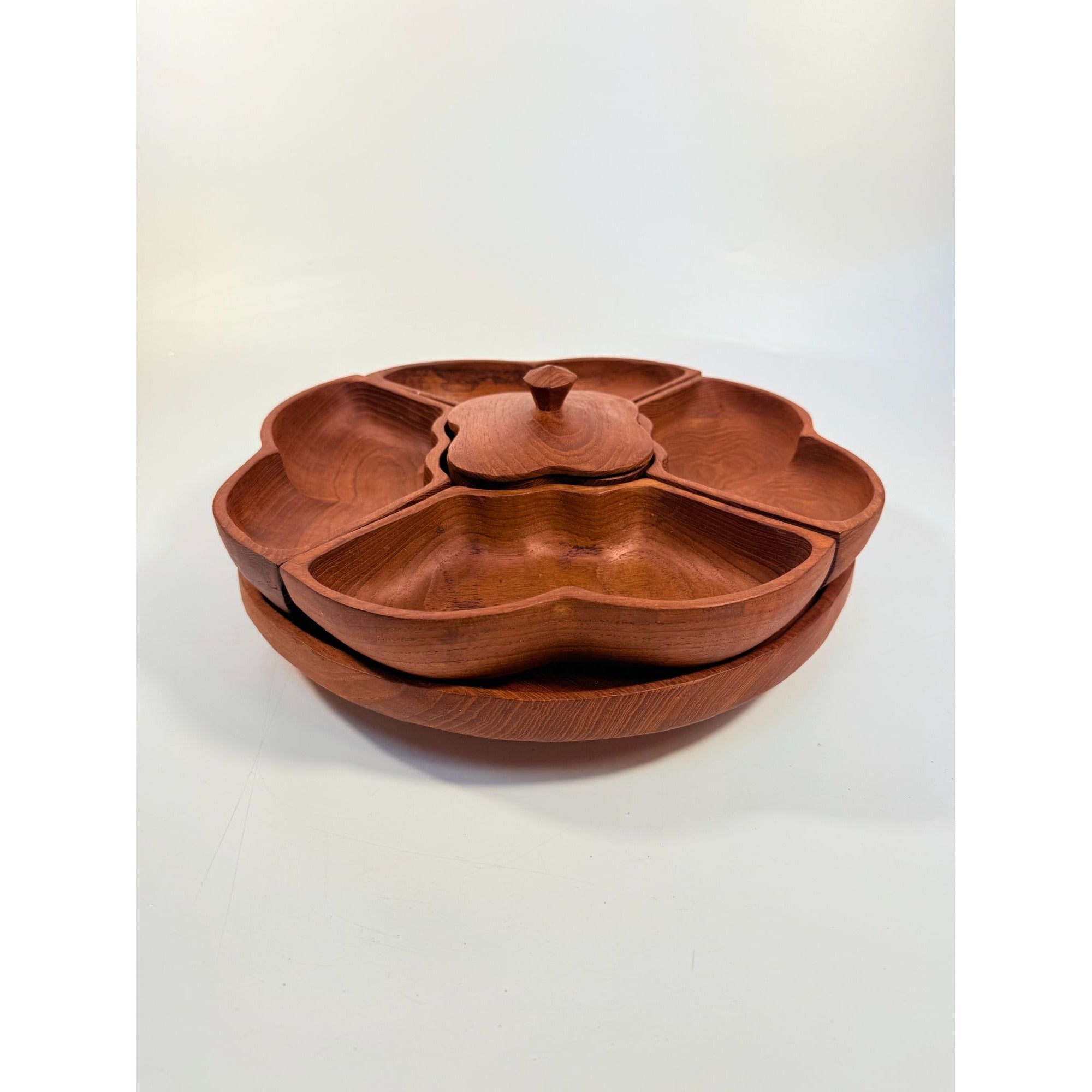 Wood Salad Chip Dip Bowl Lazy Susan Butterfly Vintage Mid-Century Monkey Pod Wodden Serving Pieces Servingware Kitchenware Hostess Gift