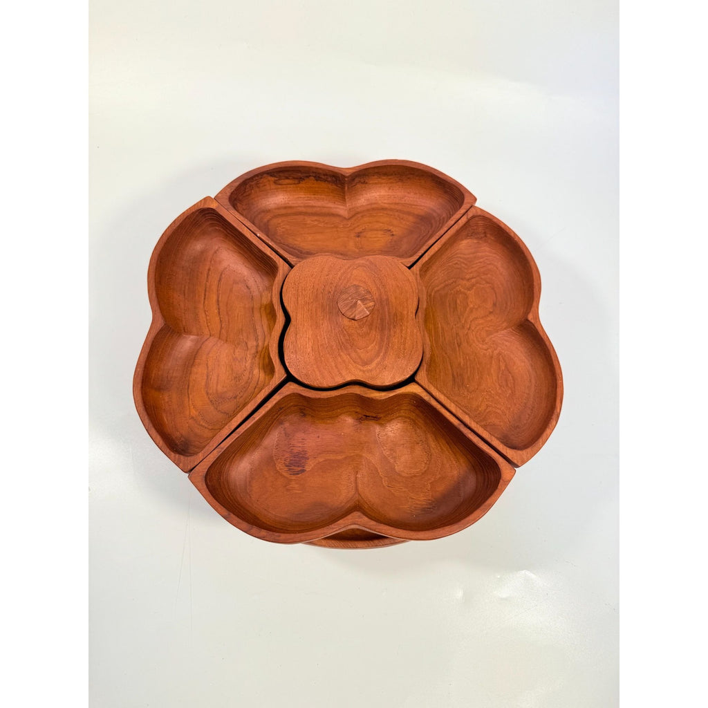 Wood Salad Chip Dip Bowl Lazy Susan Butterfly Vintage Mid-Century Monkey Pod Wodden Serving Pieces Servingware Kitchenware Hostess Gift