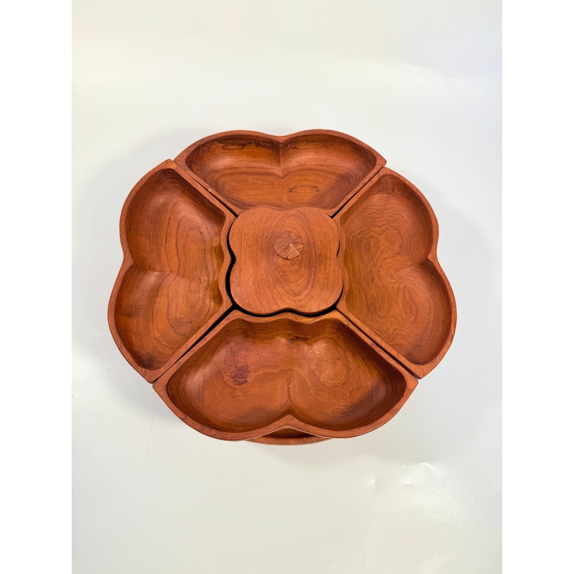 Wood Salad Chip Dip Bowl Lazy Susan Butterfly Vintage Mid-Century Monkey Pod Wodden Serving Pieces Servingware Kitchenware Hostess Gift