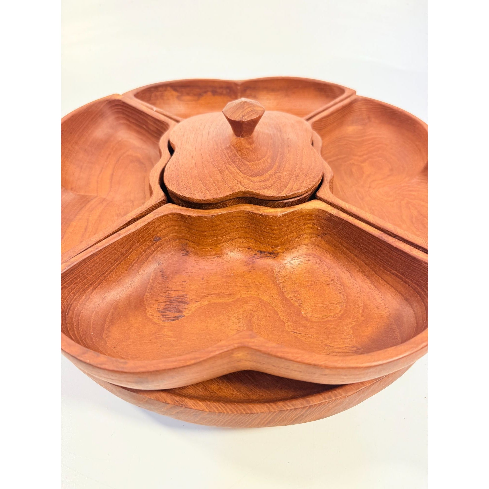 Wood Salad Chip Dip Bowl Lazy Susan Butterfly Vintage Mid-Century Monkey Pod Wodden Serving Pieces Servingware Kitchenware Hostess Gift