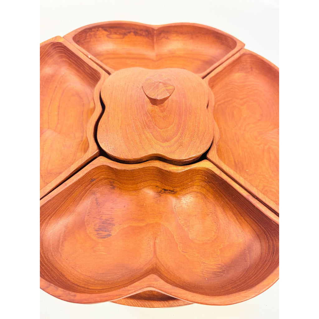 Wood Salad Chip Dip Bowl Lazy Susan Butterfly Vintage Mid-Century Monkey Pod Wodden Serving Pieces Servingware Kitchenware Hostess Gift