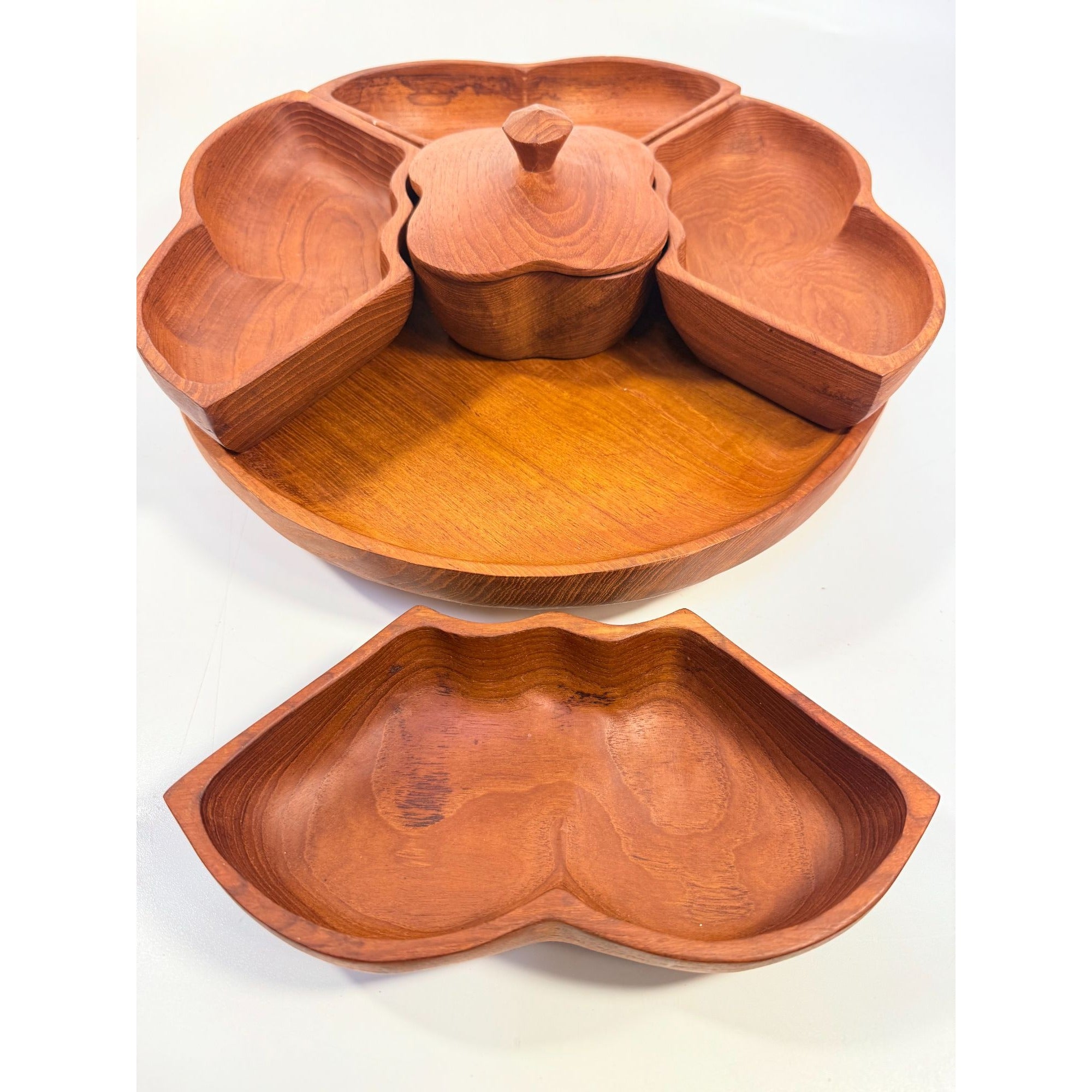 Wood Salad Chip Dip Bowl Lazy Susan Butterfly Vintage Mid-Century Monkey Pod Wodden Serving Pieces Servingware Kitchenware Hostess Gift