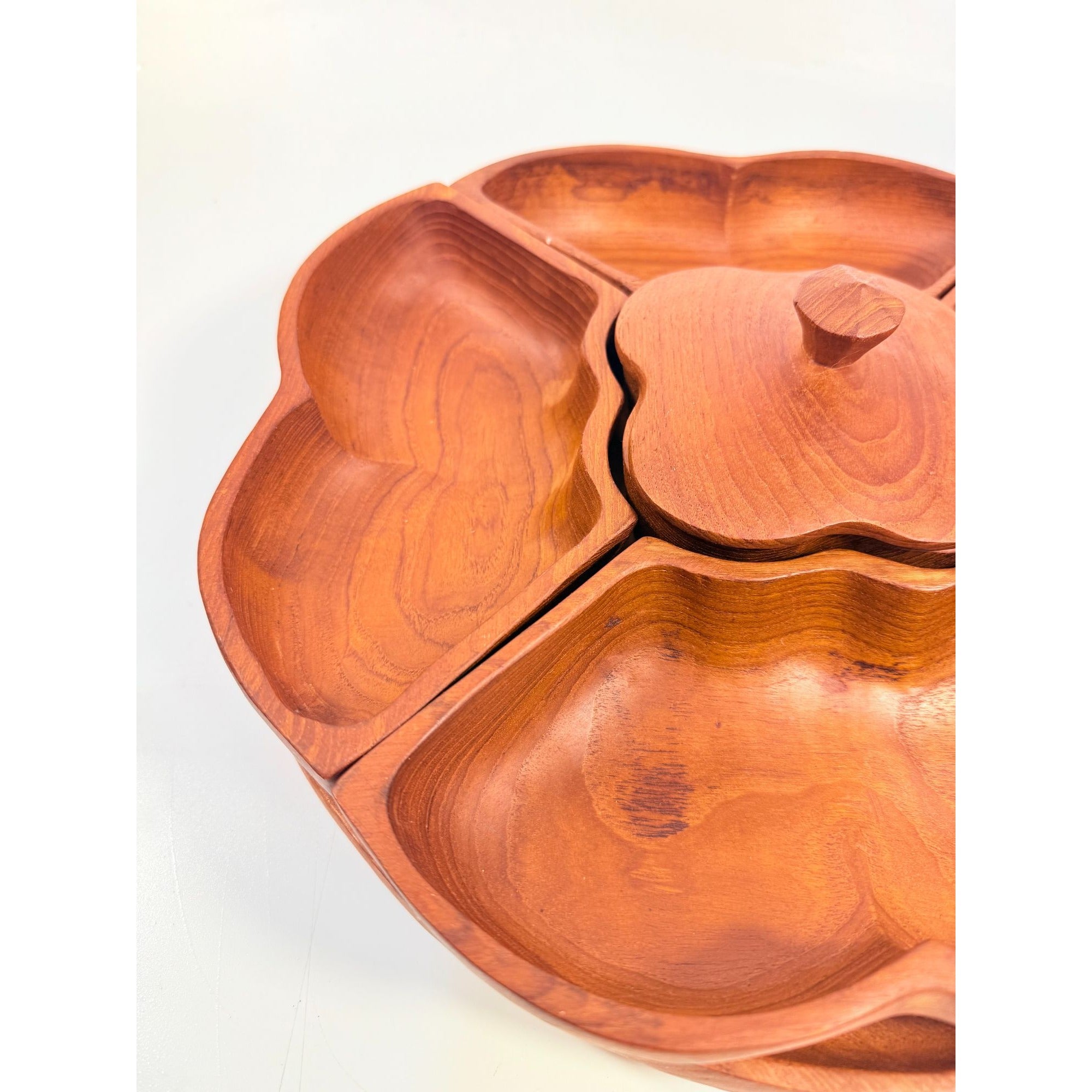 Wood Salad Chip Dip Bowl Lazy Susan Butterfly Vintage Mid-Century Monkey Pod Wodden Serving Pieces Servingware Kitchenware Hostess Gift