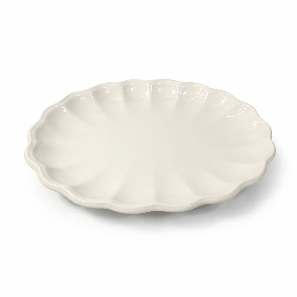 Large Ironstone Platter Scalloped Edge Pottery Bowl Unmarked Vintage Serving Pieces Replacement China Stoneware