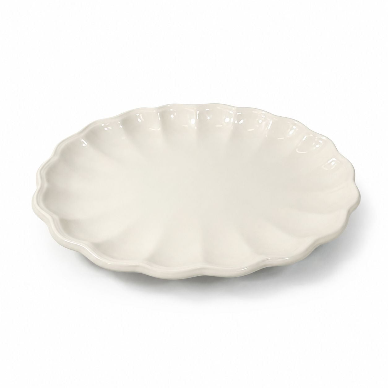 Large Ironstone Platter Scalloped Edge Pottery Bowl Unmarked Vintage Serving Pieces Replacement China Stoneware