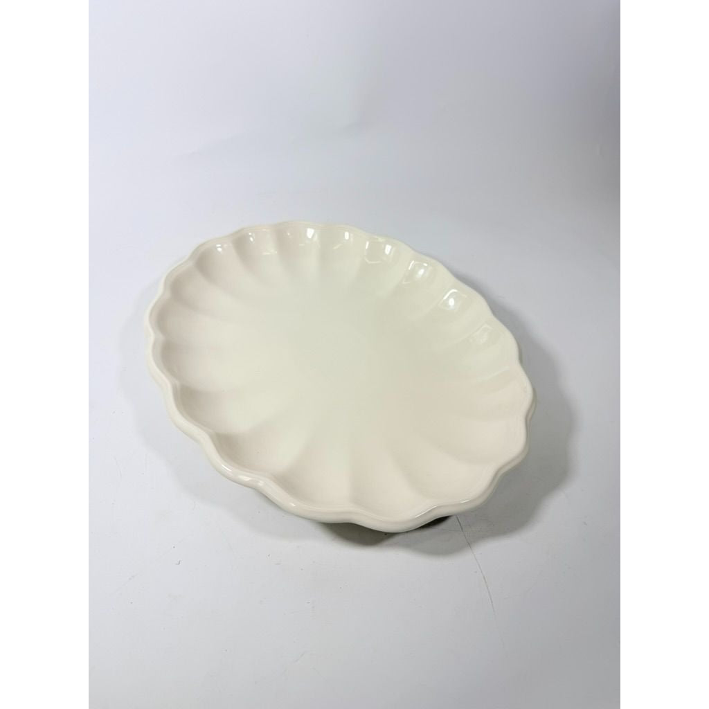 Large Ironstone Platter Scalloped Edge Pottery Bowl Unmarked Vintage Serving Pieces Replacement China Stoneware