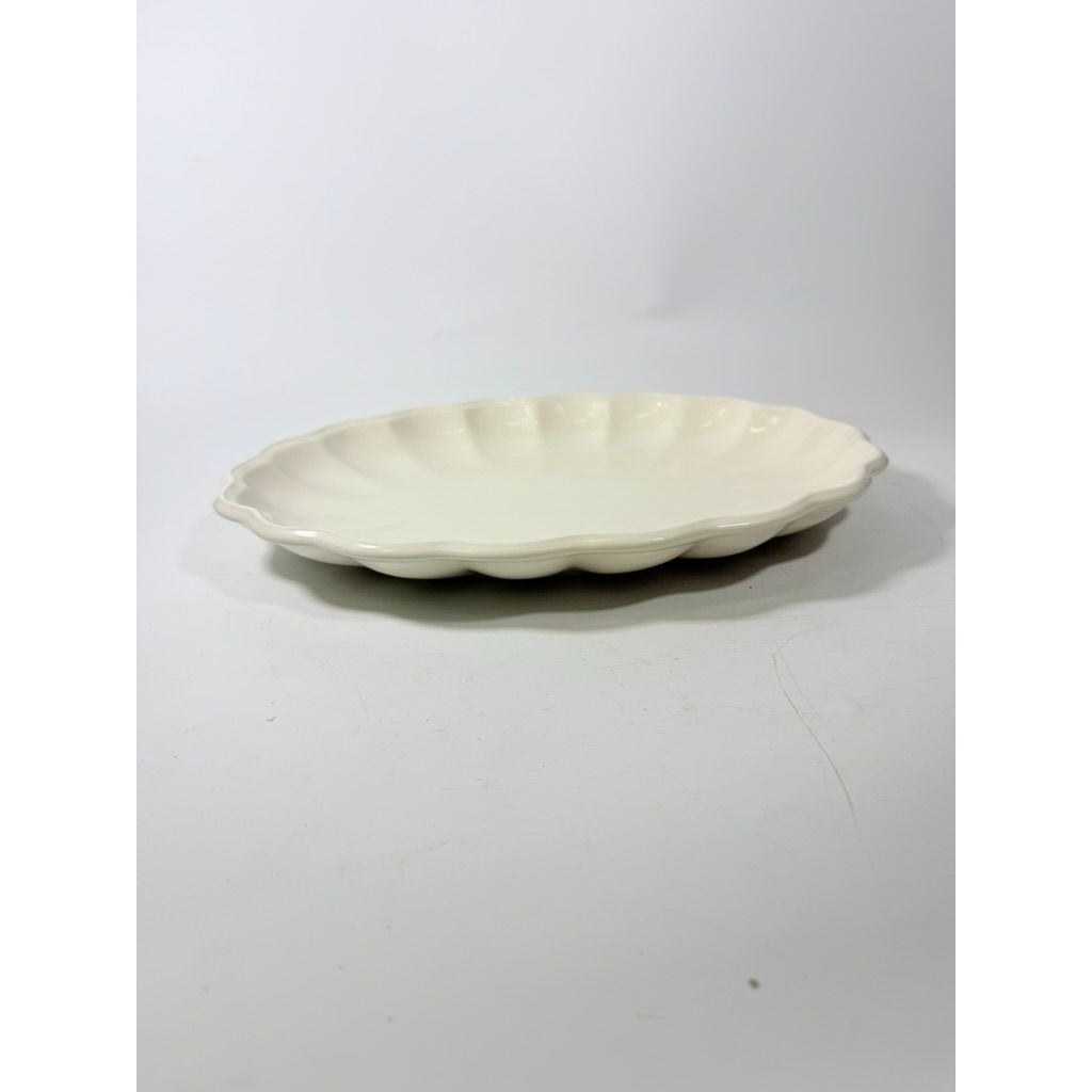 Large Ironstone Platter Scalloped Edge Pottery Bowl Unmarked Vintage Serving Pieces Replacement China Stoneware