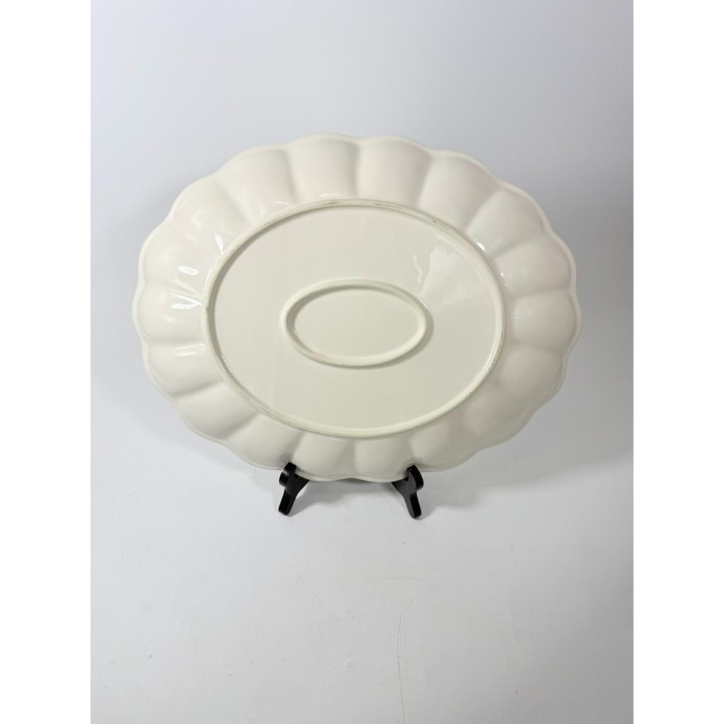 Large Ironstone Platter Scalloped Edge Pottery Bowl Unmarked Vintage Serving Pieces Replacement China Stoneware