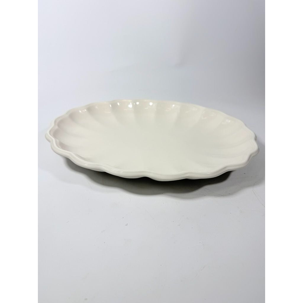 Large Ironstone Platter Scalloped Edge Pottery Bowl Unmarked Vintage Serving Pieces Replacement China Stoneware