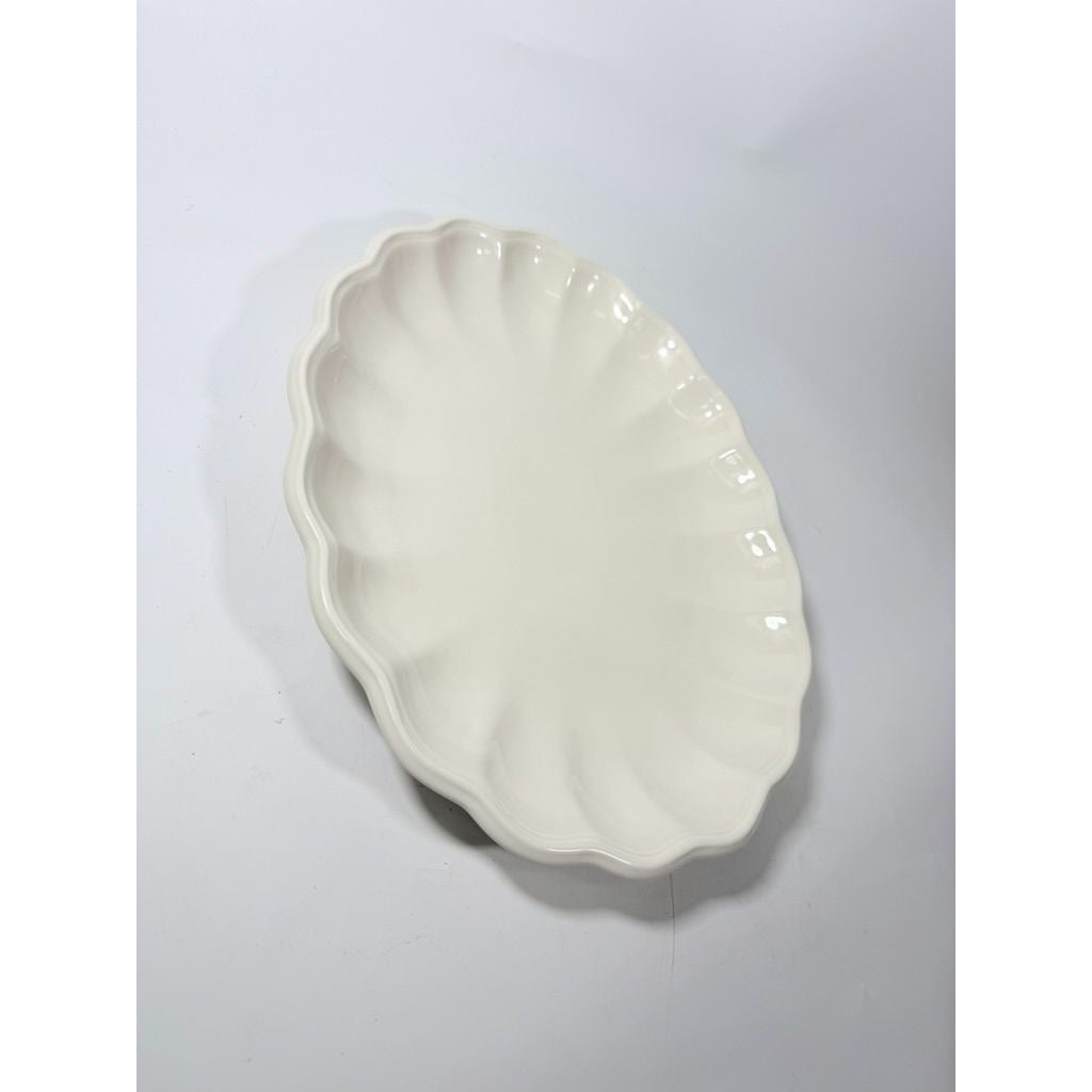 Large Ironstone Platter Scalloped Edge Pottery Bowl Unmarked Vintage Serving Pieces Replacement China Stoneware
