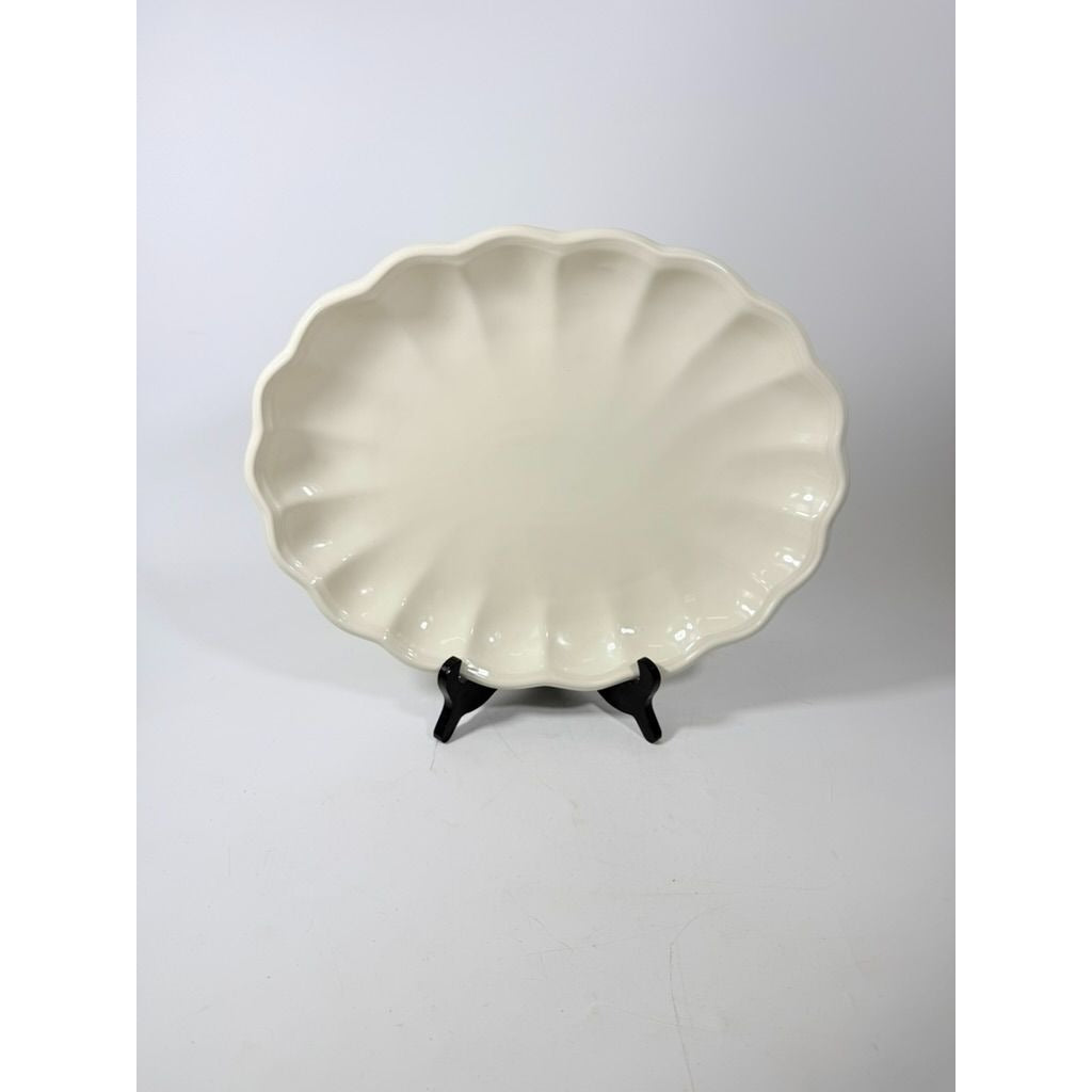 Large Ironstone Platter Scalloped Edge Pottery Bowl Unmarked Vintage Serving Pieces Replacement China Stoneware