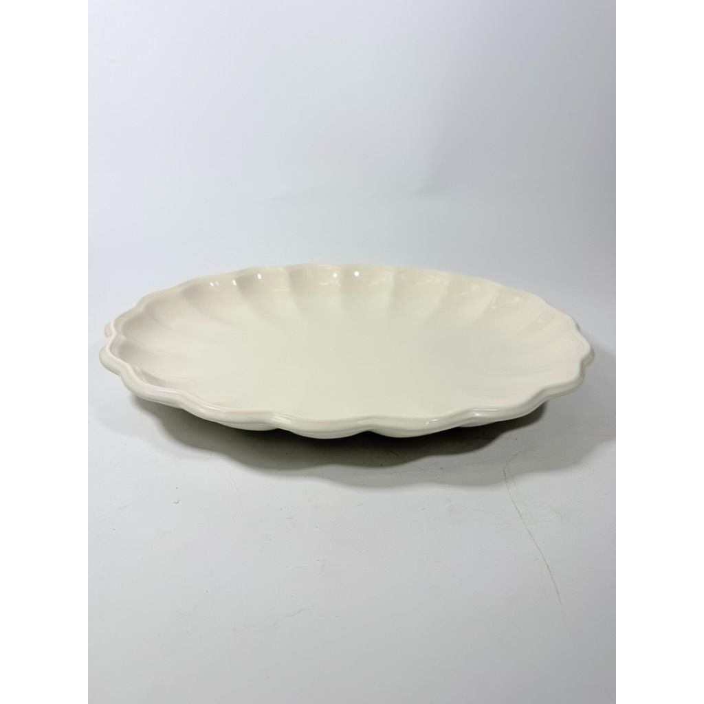 Large Ironstone Platter Scalloped Edge Pottery Bowl Unmarked Vintage Serving Pieces Replacement China Stoneware