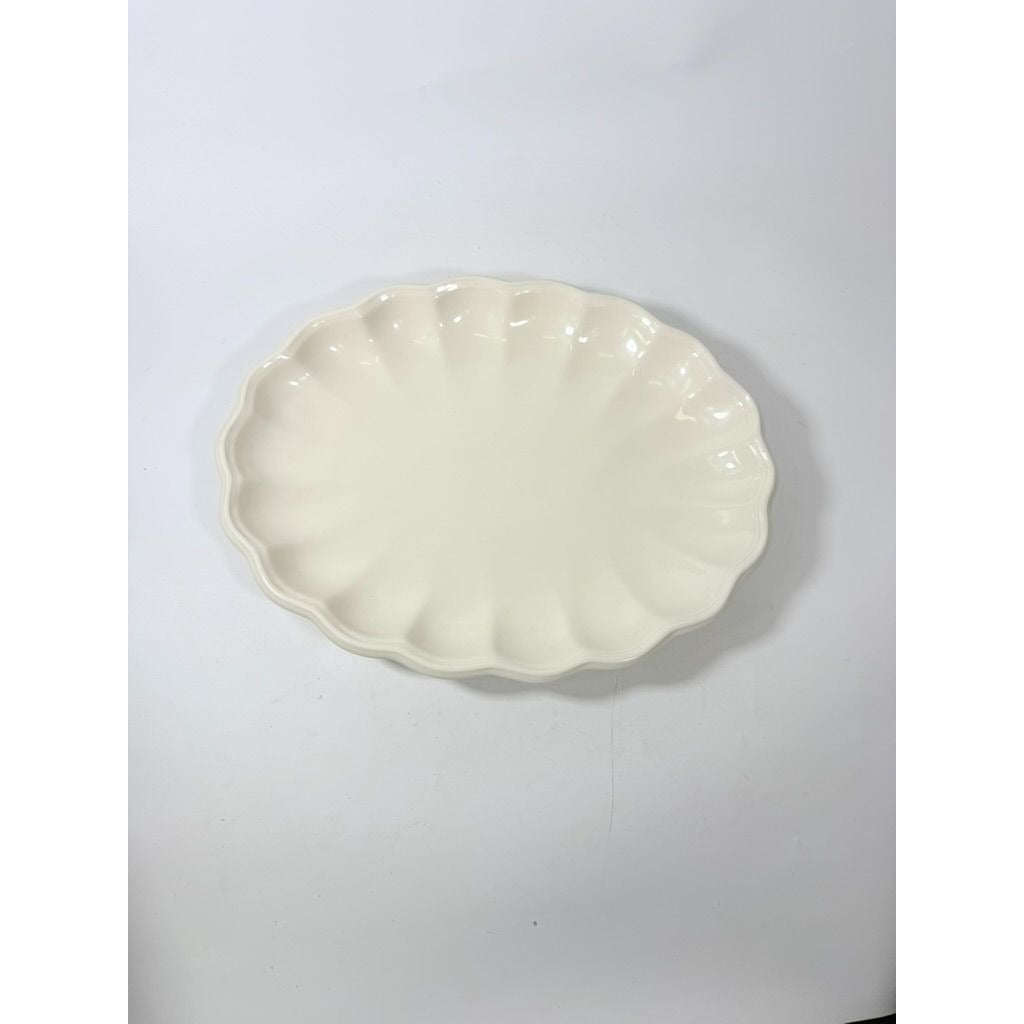 Large Ironstone Platter Scalloped Edge Pottery Bowl Unmarked Vintage Serving Pieces Replacement China Stoneware