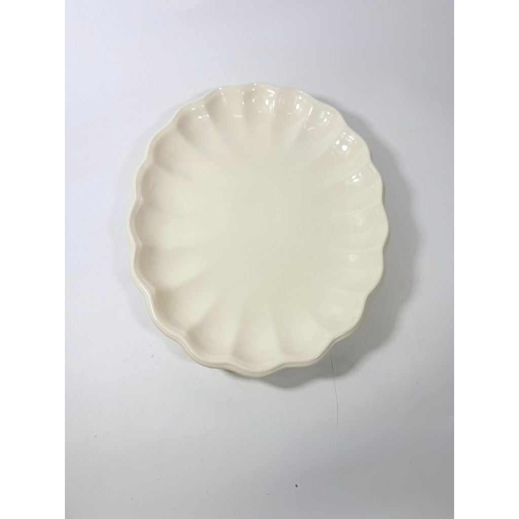 Large Ironstone Platter Scalloped Edge Pottery Bowl Unmarked Vintage Serving Pieces Replacement China Stoneware