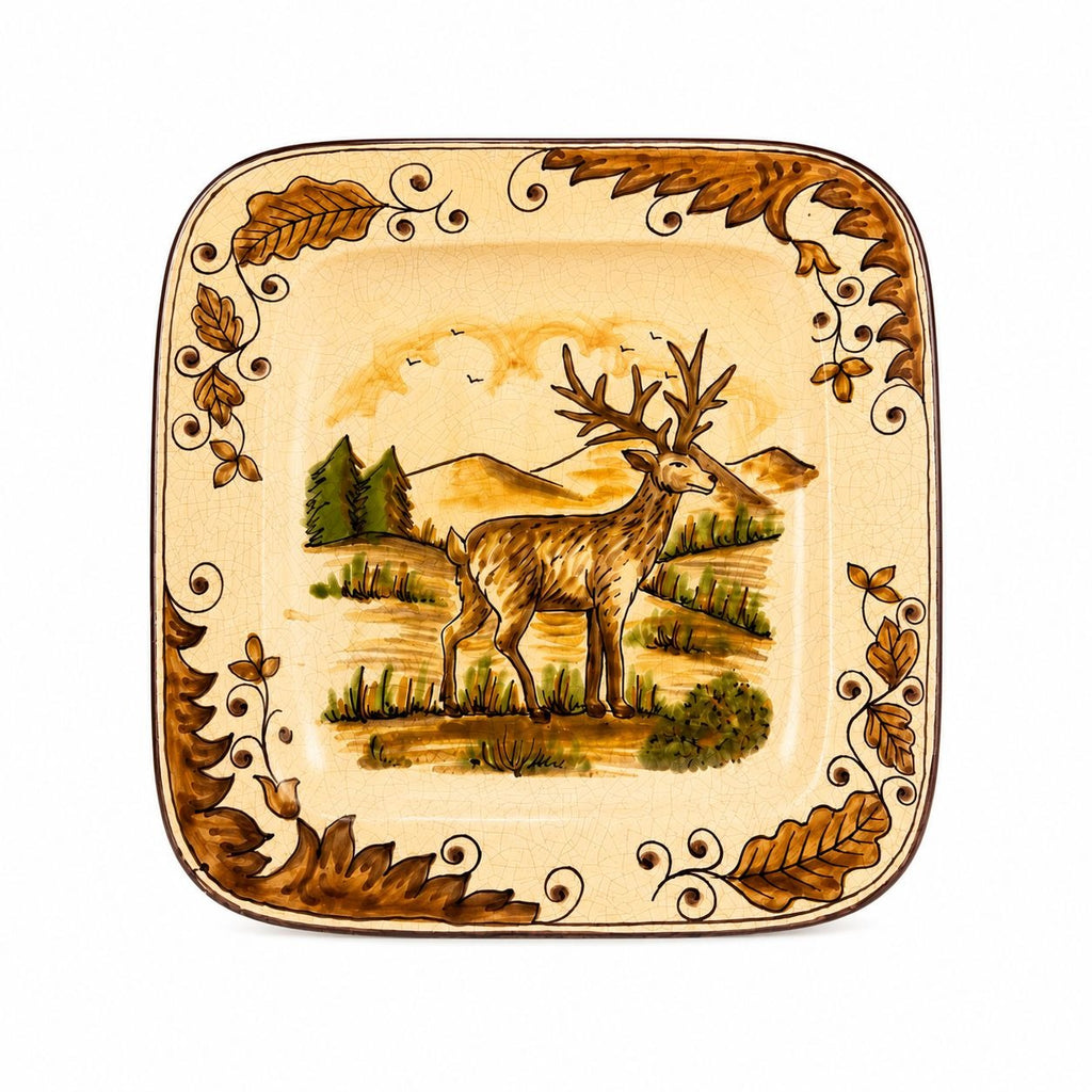 Hanging Plate Vietri Italy Field and Stream Deer Earthtones Stag Gallery Wall Large Hand Painted Italian Replacement China