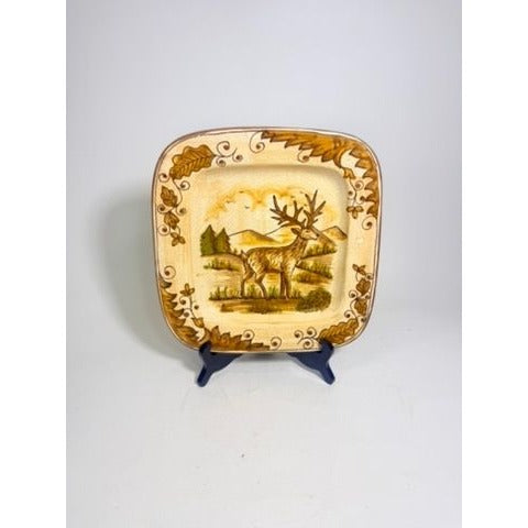 Hanging Plate Vietri Italy Field and Stream Deer Earthtones Stag Gallery Wall Large Hand Painted Italian Replacement China