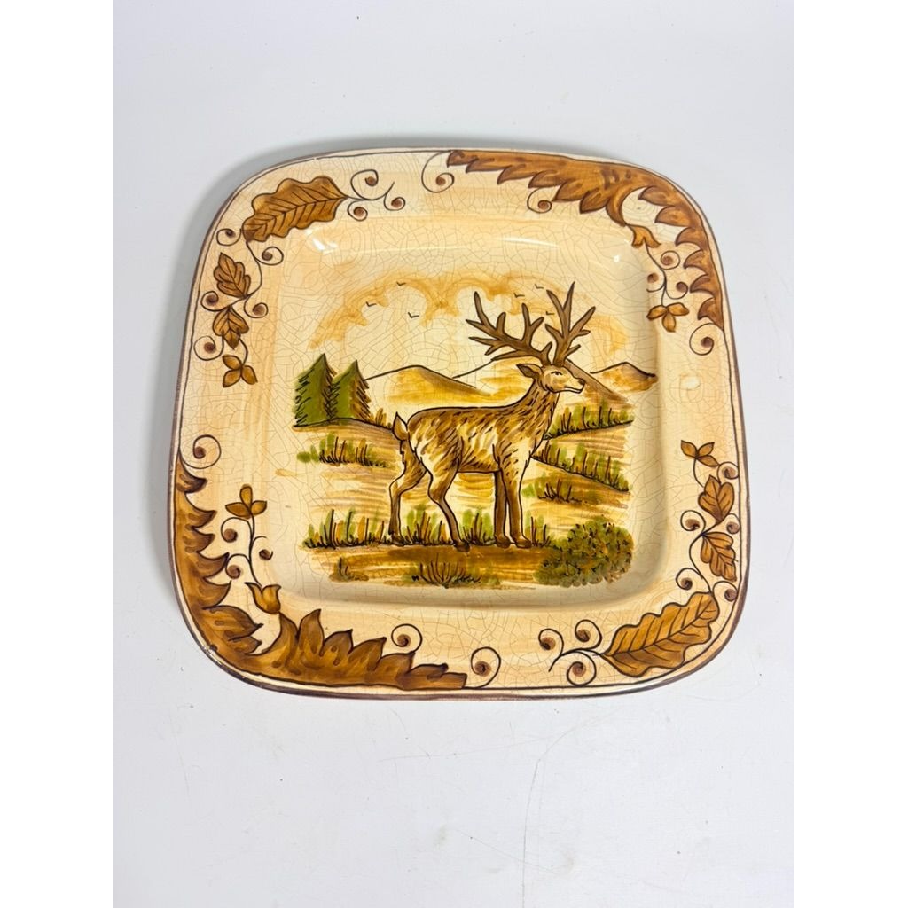 Hanging Plate Vietri Italy Field and Stream Deer Earthtones Stag Gallery Wall Large Hand Painted Italian Replacement China