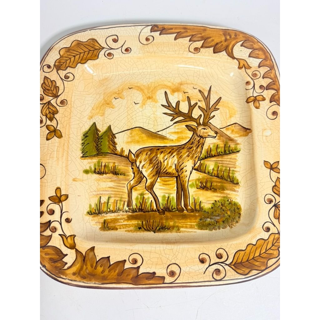 Hanging Plate Vietri Italy Field and Stream Deer Earthtones Stag Gallery Wall Large Hand Painted Italian Replacement China