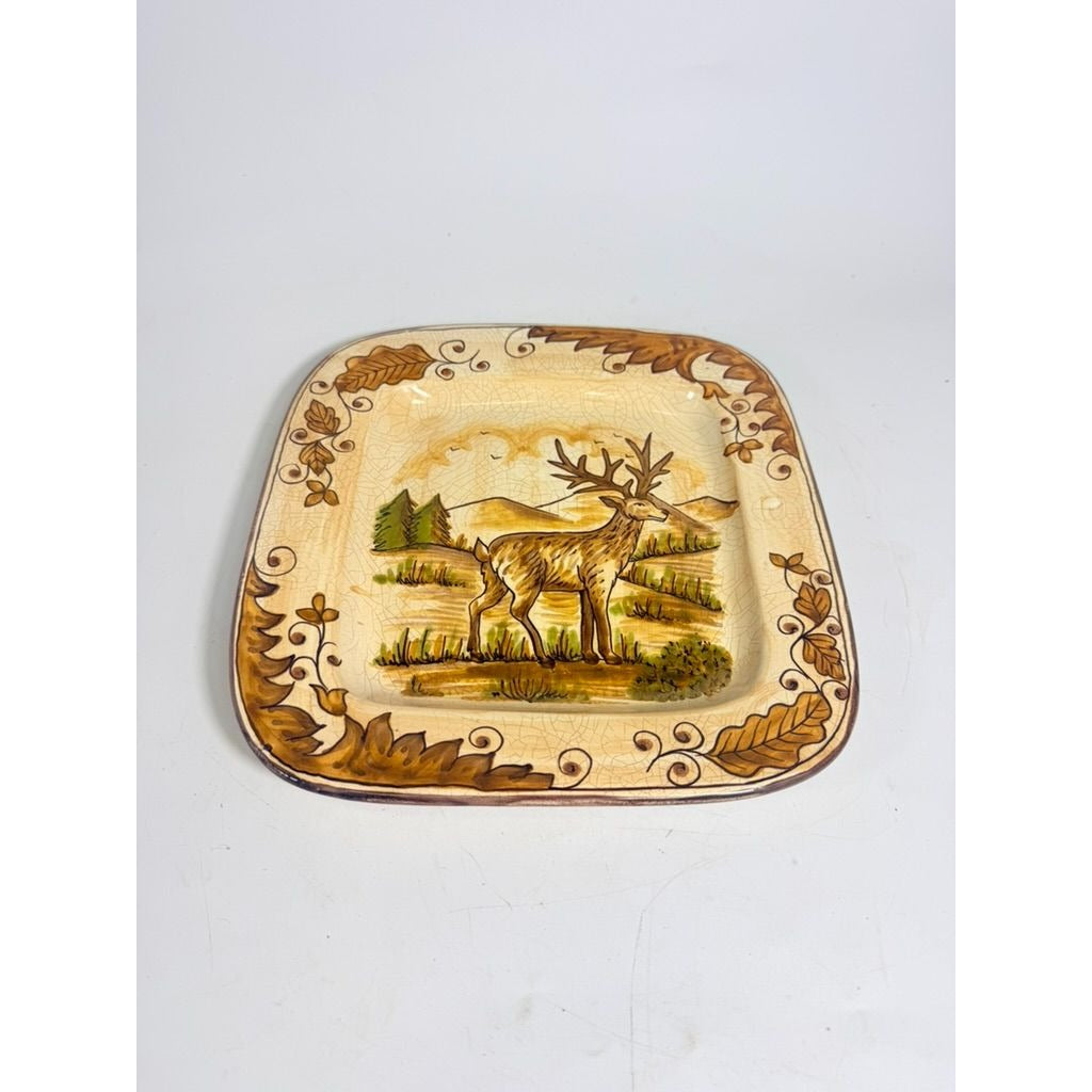 Hanging Plate Vietri Italy Field and Stream Deer Earthtones Stag Gallery Wall Large Hand Painted Italian Replacement China