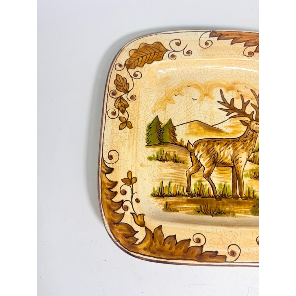 Hanging Plate Vietri Italy Field and Stream Deer Earthtones Stag Gallery Wall Large Hand Painted Italian Replacement China
