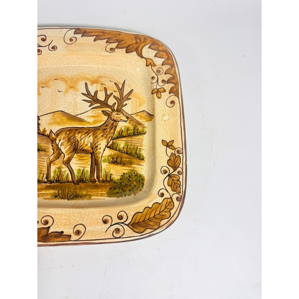 Hanging Plate Vietri Italy Field and Stream Deer Earthtones Stag Gallery Wall Large Hand Painted Italian Replacement China
