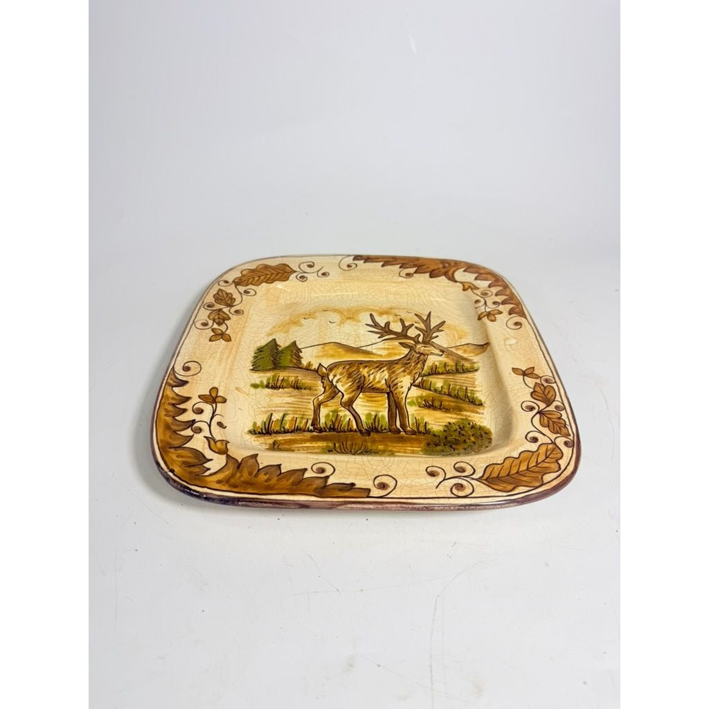 Hanging Plate Vietri Italy Field and Stream Deer Earthtones Stag Gallery Wall Large Hand Painted Italian Replacement China