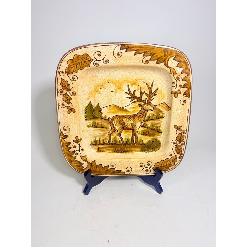 Hanging Plate Vietri Italy Field and Stream Deer Earthtones Stag Gallery Wall Large Hand Painted Italian Replacement China