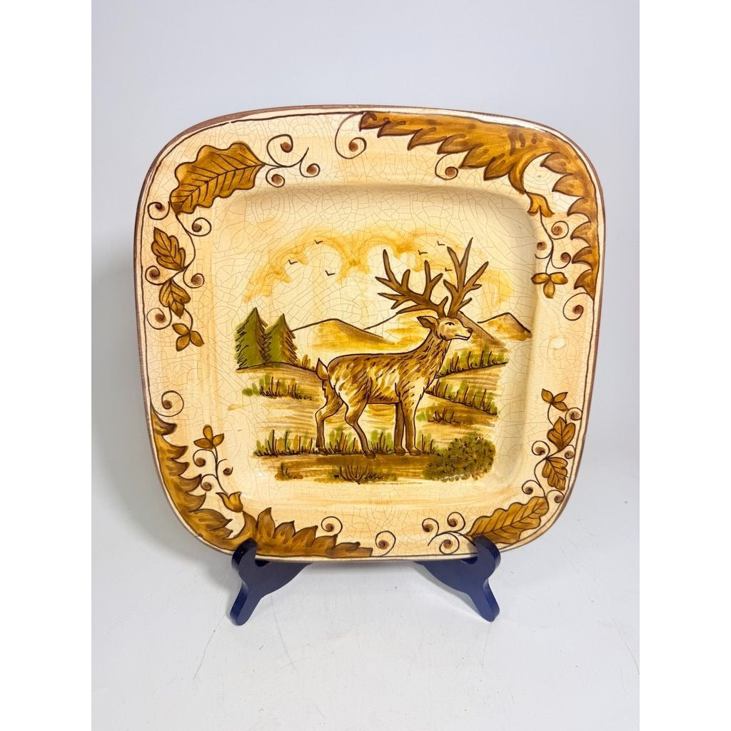 Hanging Plate Vietri Italy Field and Stream Deer Earthtones Stag Gallery Wall Large Hand Painted Italian Replacement China