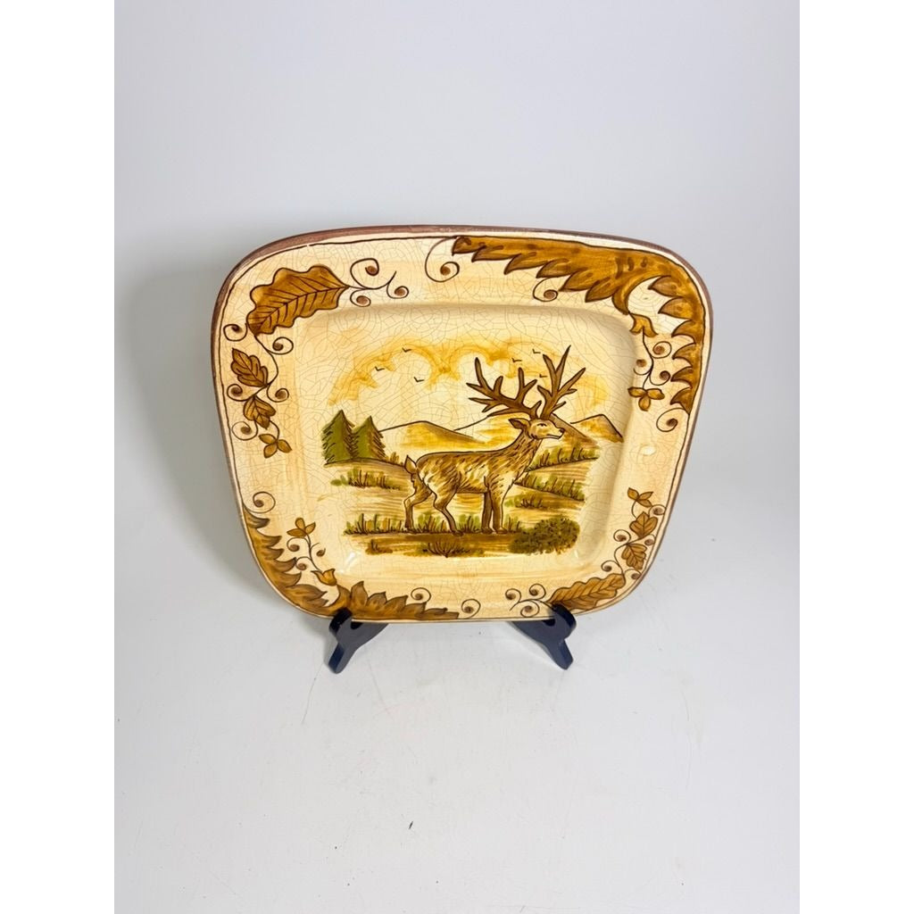 Hanging Plate Vietri Italy Field and Stream Deer Earthtones Stag Gallery Wall Large Hand Painted Italian Replacement China