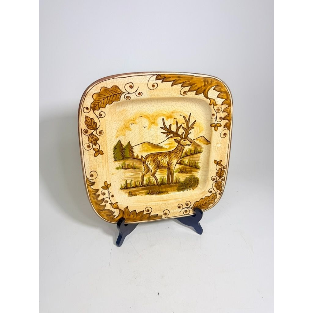 Hanging Plate Vietri Italy Field and Stream Deer Earthtones Stag Gallery Wall Large Hand Painted Italian Replacement China
