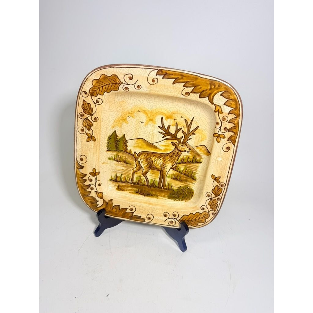 Hanging Plate Vietri Italy Field and Stream Deer Earthtones Stag Gallery Wall Large Hand Painted Italian Replacement China