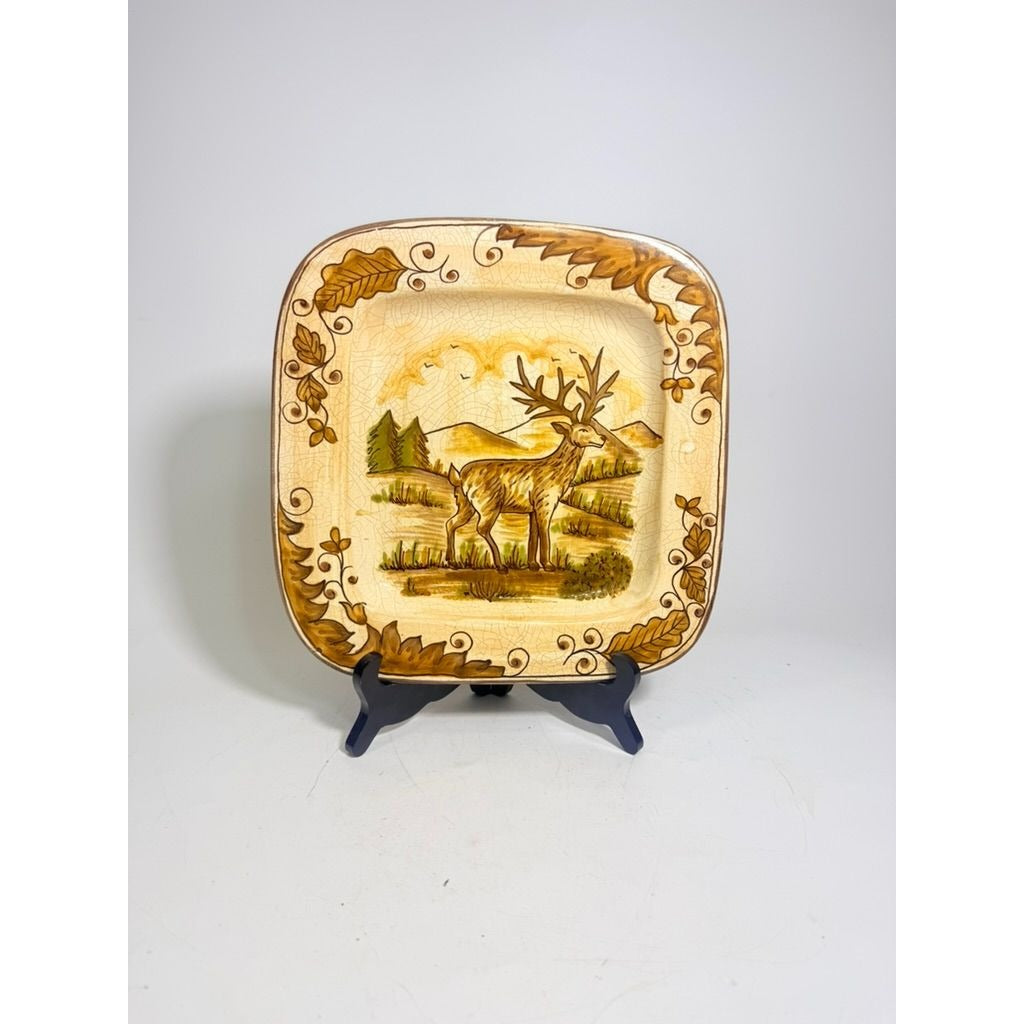 Hanging Plate Vietri Italy Field and Stream Deer Earthtones Stag Gallery Wall Large Hand Painted Italian Replacement China