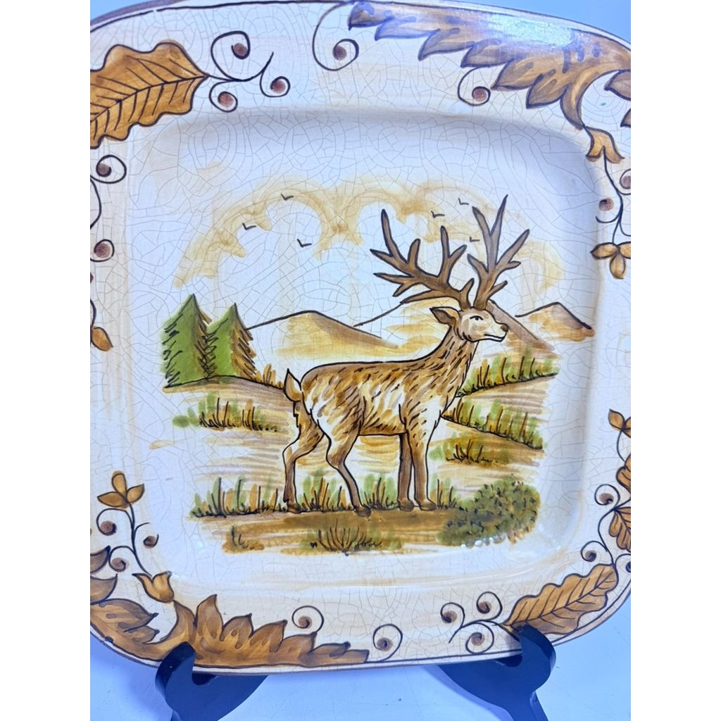 Hanging Plate Vietri Italy Field and Stream Deer Earthtones Stag Gallery Wall Large Hand Painted Italian Replacement China