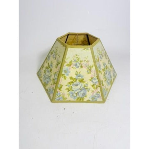 Hurricane Lamp Shade Sexagon Mid Century Lampshades Fabric Floral Chimney Fitter 6 sided Oil Lamp Vintage Flowers Gold Trim Handmade